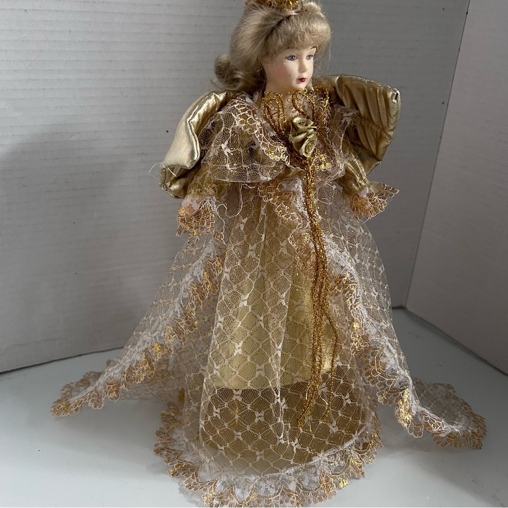 Vintage Christmas Gold Angel Tree Topper 12”